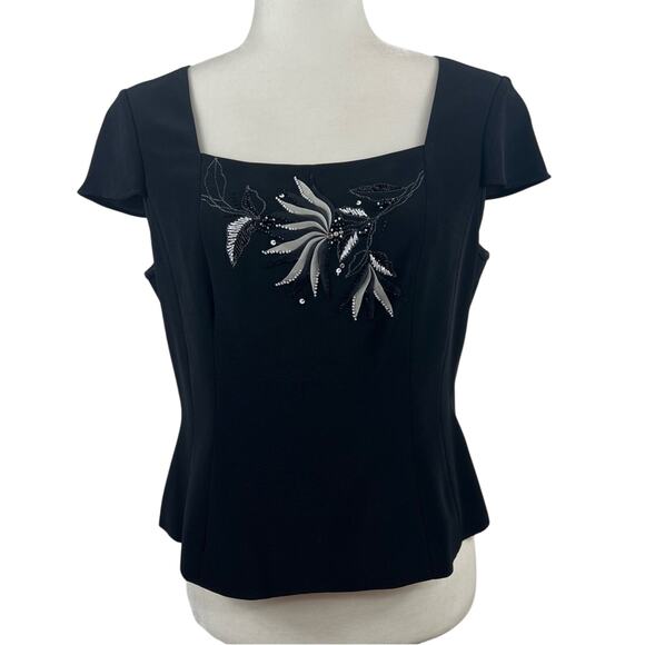 My Ferry Vintage Black 3D Textured Floral Sequin Beaded Detail Top & Blazer - Picture 2 of 15